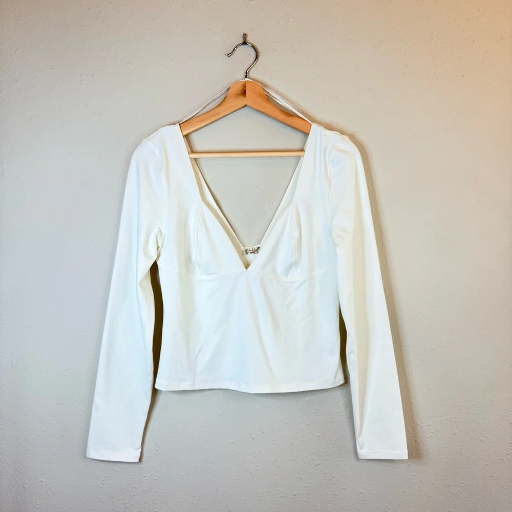 Free People Duo Corset Long Sleeve Ivory Crop Top Sz Large NWT